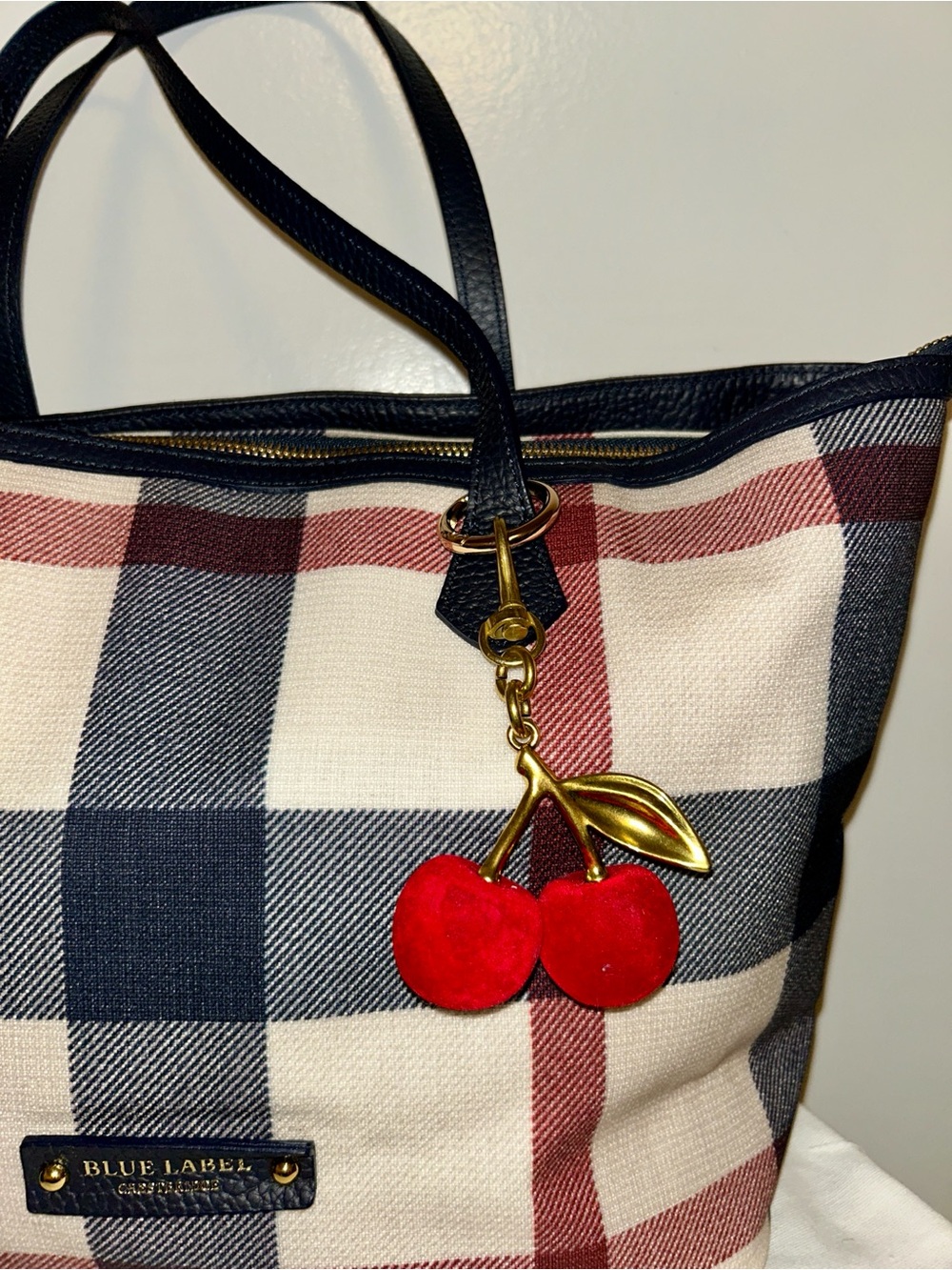 Blue Label Crest bridge (Burberry) Tote Bag with Cherry Charm. Like New! - Picture 3 of 14